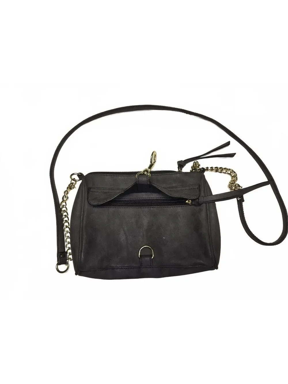Black Faux Leather Crossbody Bag Gold Chain Strap Tassel Purse